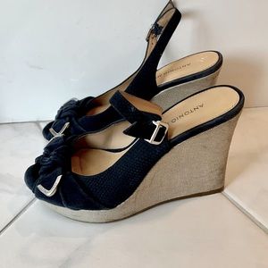 Antonio Melani Navy Bow Wedge 6.5